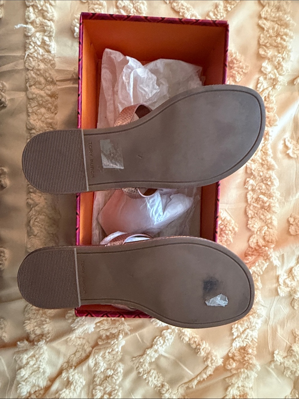 Tory Burch Rose Gold Miller Logo Toe-Post Sandals - Picture 3 of 5